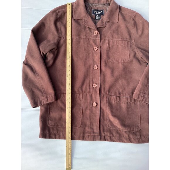 Woman’s Fu Da  New York Brown Button-Up Jacket XL 100% Polyester Casual Coat - Picture 7 of 9